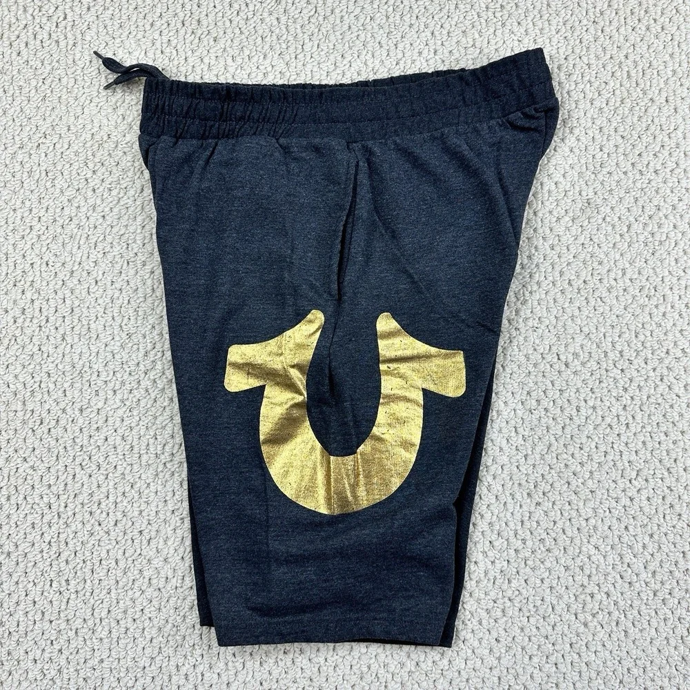True Religion Shorts Mens L Charcoal Gray Loungewear Sweat Gold Logo Pockets